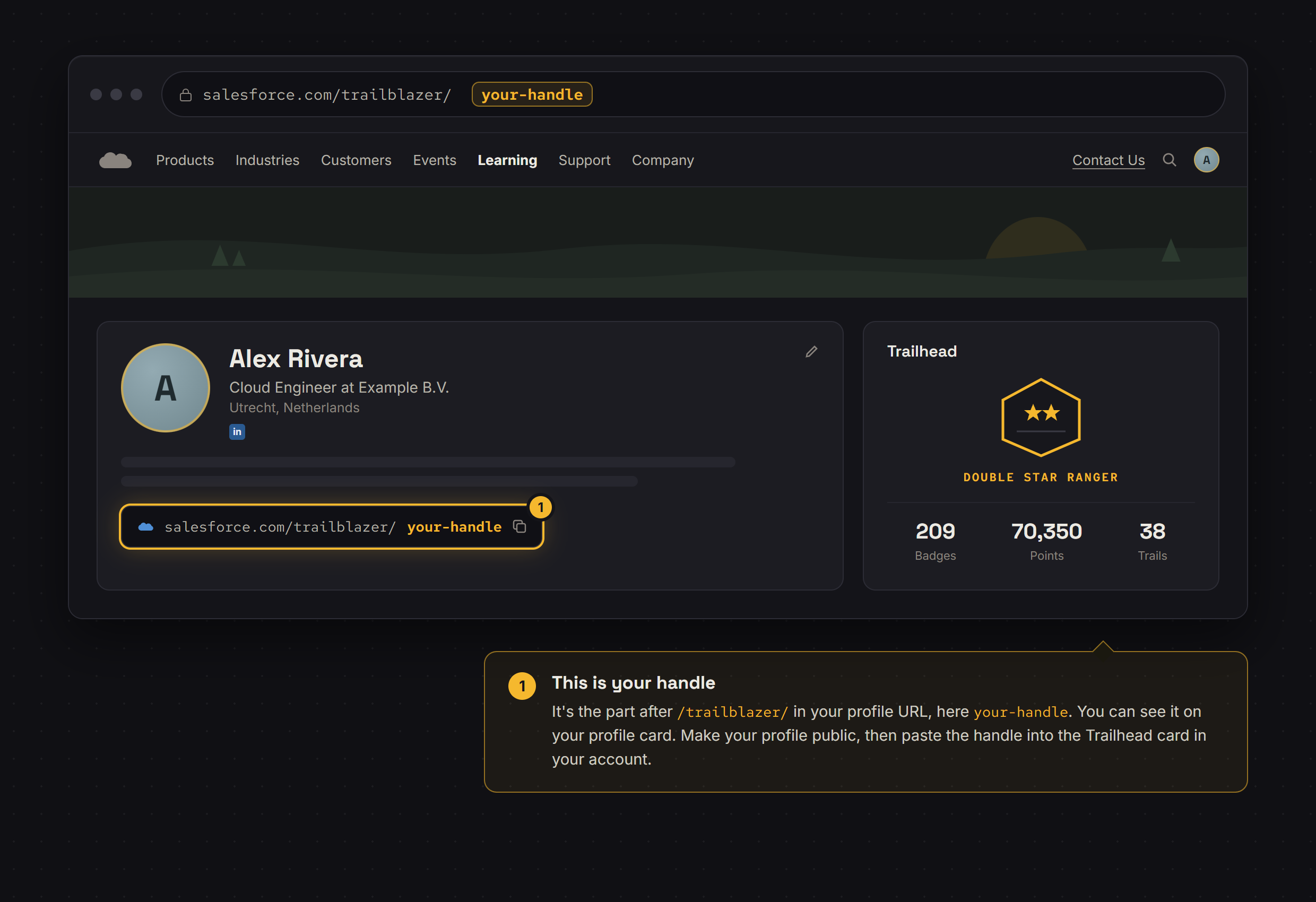 Your Trailhead handle is the part after /trailblazer/ in the profile URL.